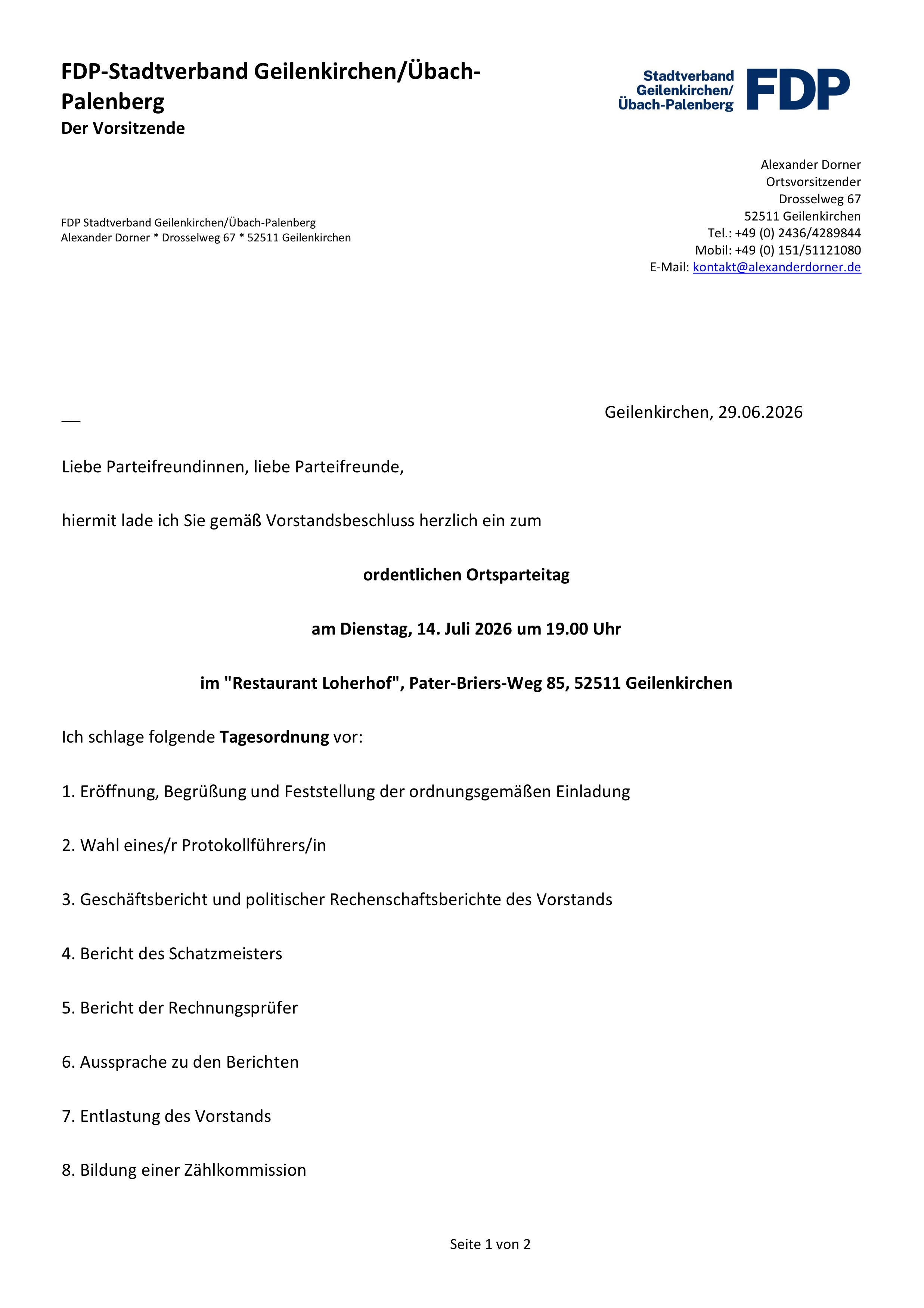 Einladung Ortsparteitag 2026